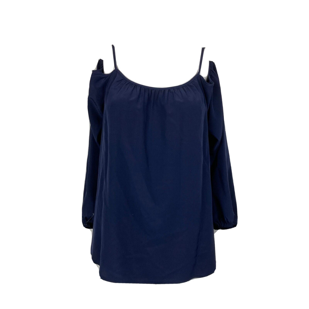 Lilly Pulitzer Blouse‎ Womens Sz S Silk Cold Shoulder Long Sleeve Navy